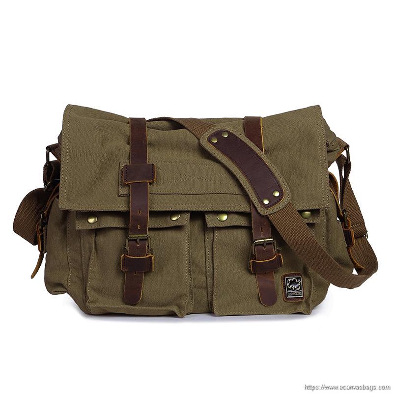 POWR Men's Vintage Canvas Leather Satchel School Military Shoulder Bag Messenger